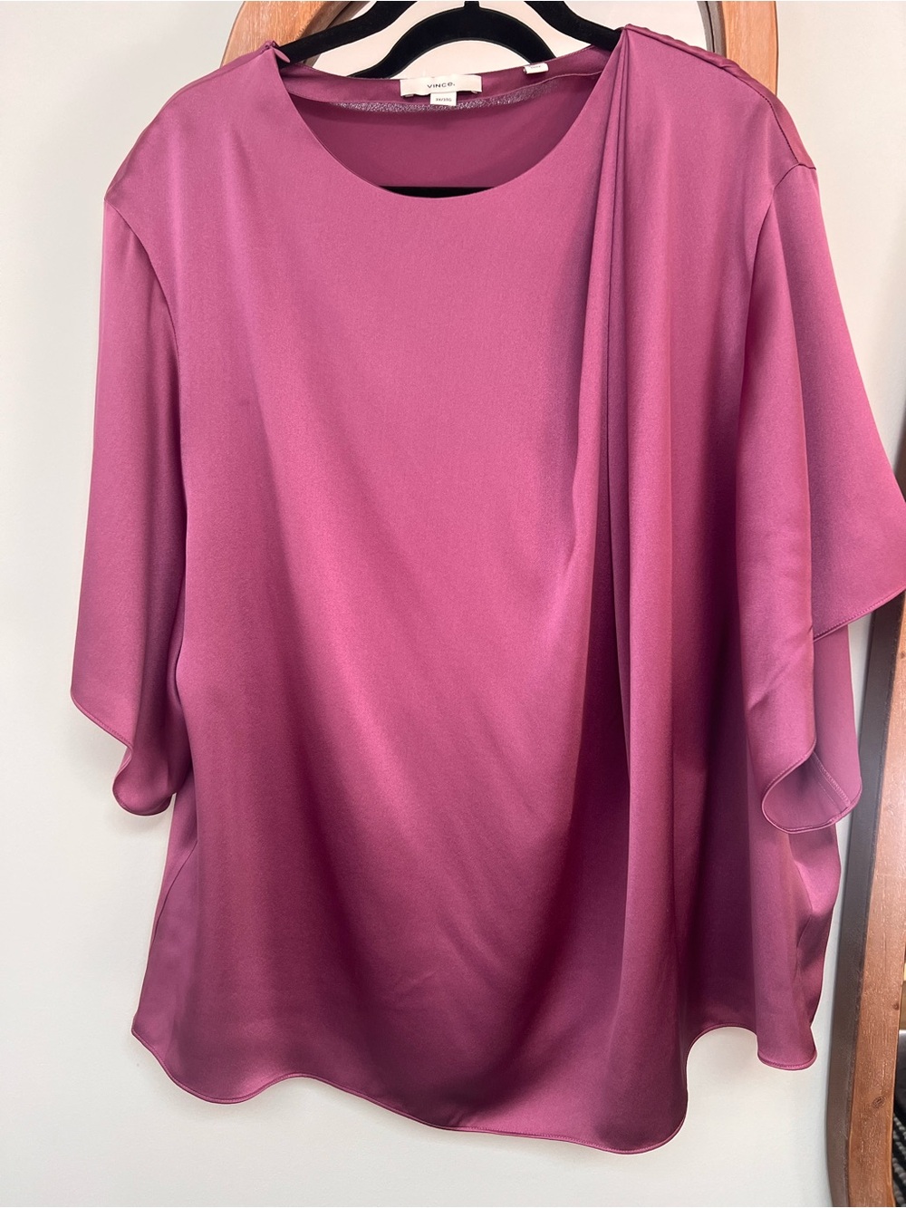 Vince Rose-Mauve Draped Short-Sleeve Blouse